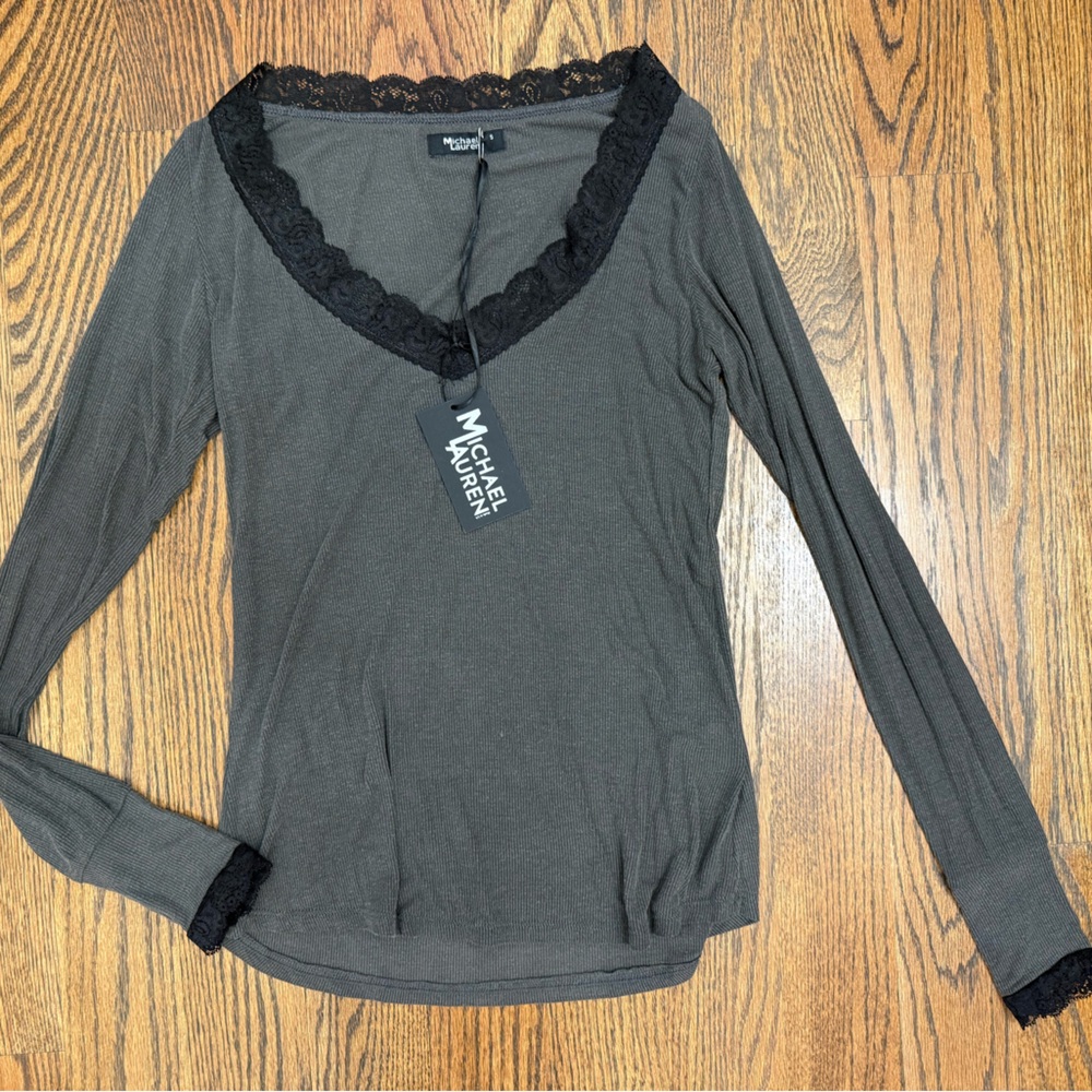 Michael Lauren Black Lace Trim Top